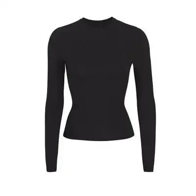 Solid Color Women's Long Sleeve Tight T-shirt High Quality Cotton Fabric Soft and Comfortable Round Neck Top - SJB-DIAMOND ELITES