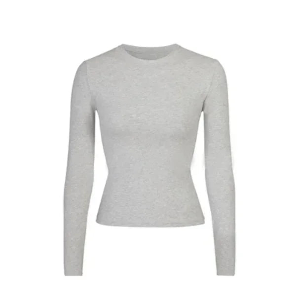 Solid Color Women's Long Sleeve Tight T-shirt High Quality Cotton Fabric Soft and Comfortable Round Neck Top - SJB-DIAMOND ELITES