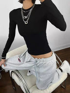 Solid Color Women's Long Sleeve Tight T-shirt High Quality Cotton Fabric Soft and Comfortable Round Neck Top - SJB-DIAMOND ELITES