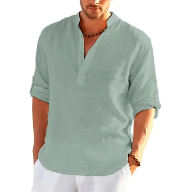 Men's Linen Long Sleeve Shirt Pi-Mart