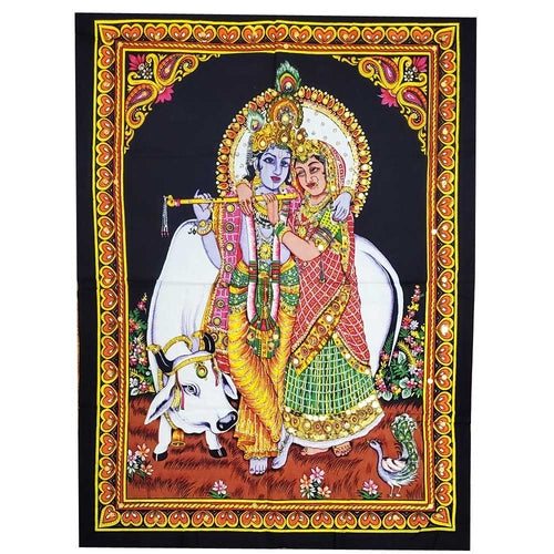 Krishna Wall Art Black Handpainted Cloth Banner Sequin BandsCo Straps