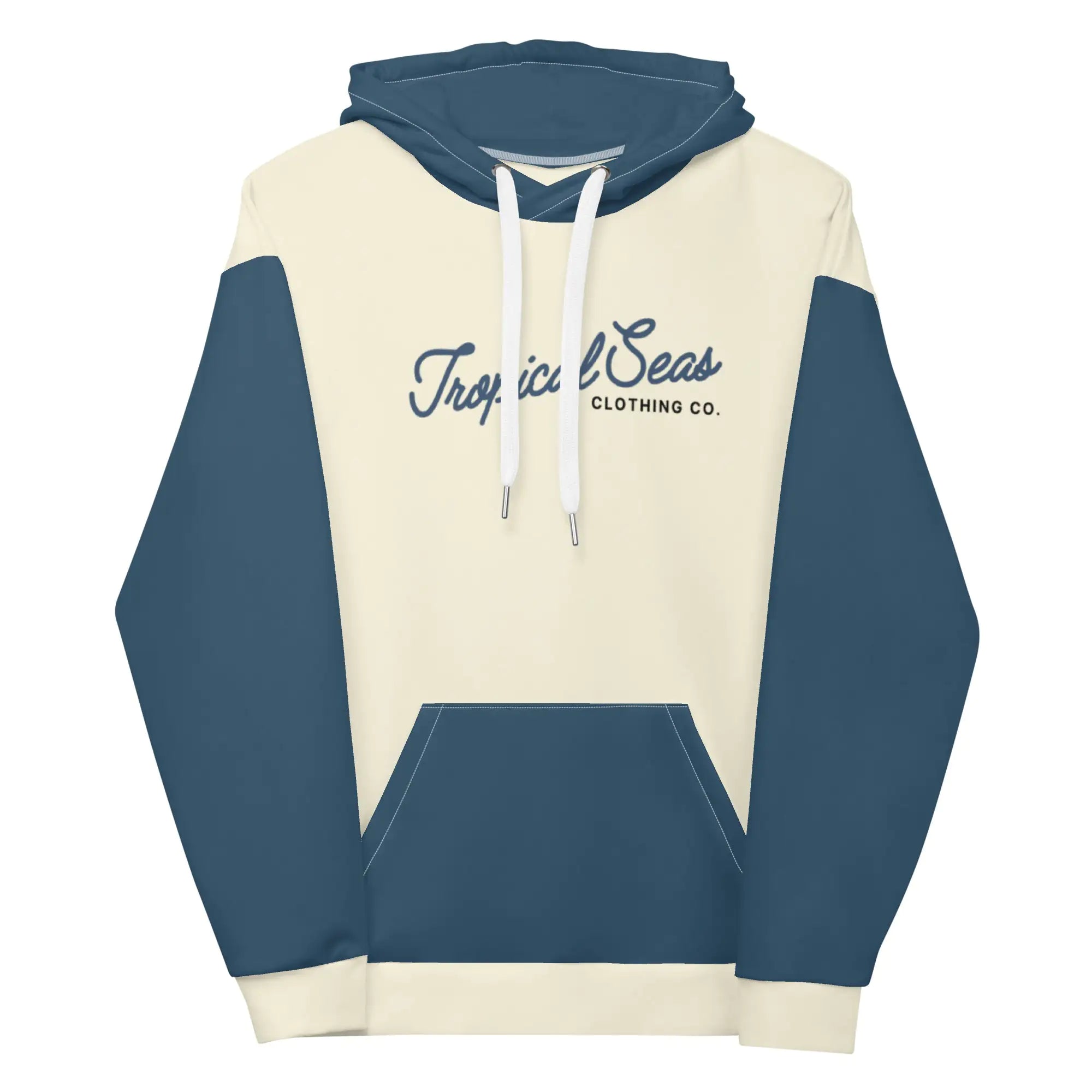 Navy & Off White Two-Toned Tropical Seas Hoodie Pi-Mart