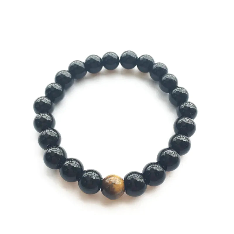 Natural Black Agate and Tiger Eye Beaded Bracelet Pi-Mart