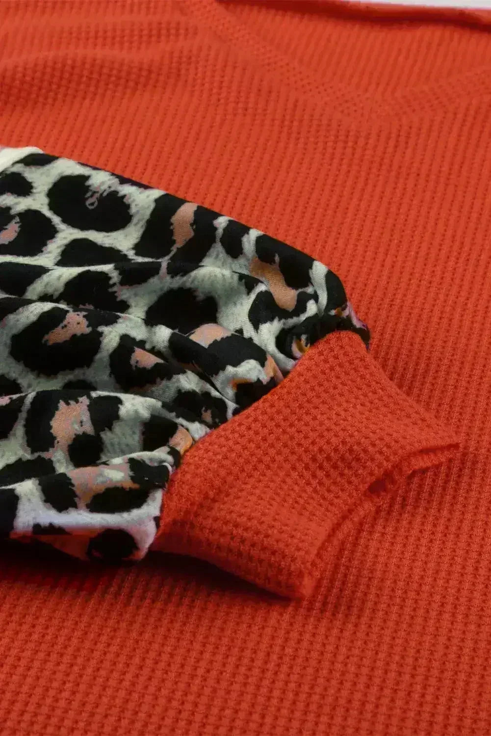 Red V Neck Lantern Sleeve Leopard Stripe Splice Long Sleeve Top - SJB-DIAMOND ELITES