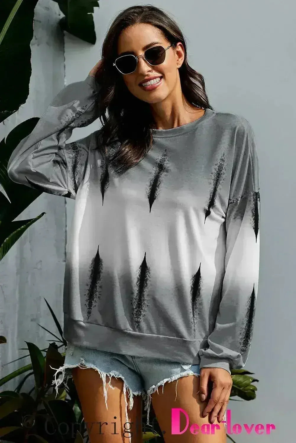 Light Gray Color Block Tie Dye Pullover Sweatshirt - SJB-DIAMOND ELITES