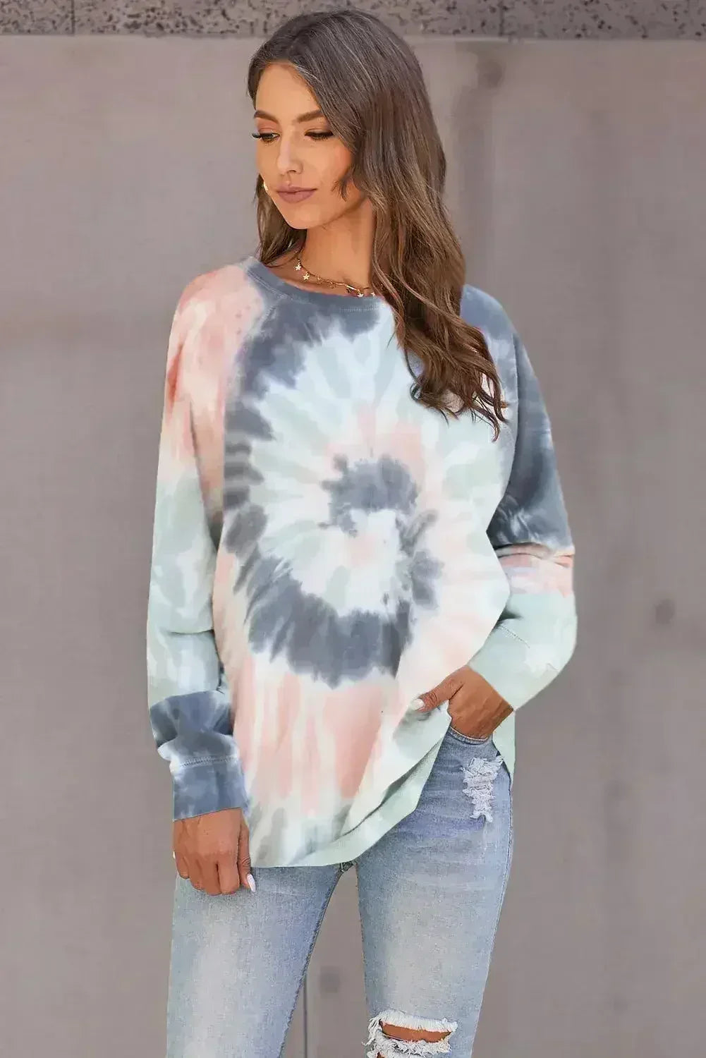 Multicolor Ombre Tie Dye Loose Casual Sweatshirt - SJB-DIAMOND ELITES