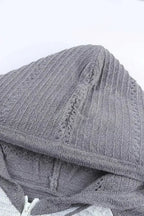 Womens Zipped Front Gray Colorblock Hollow-out Knit Hoodie - SJB-DIAMOND ELITES