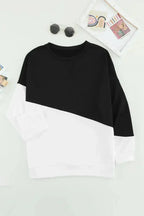 Black White Patchwork Dropped Shoulder Sleeve Sweatshirt - SJB-DIAMOND ELITES