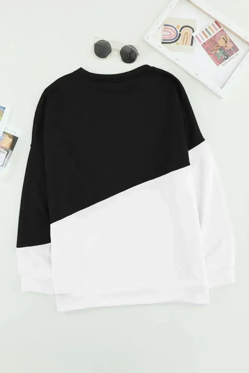 Black White Patchwork Dropped Shoulder Sleeve Sweatshirt - SJB-DIAMOND ELITES