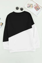 Black White Patchwork Dropped Shoulder Sleeve Sweatshirt - SJB-DIAMOND ELITES