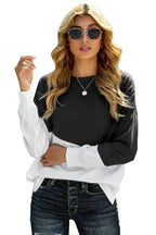 Black White Patchwork Dropped Shoulder Sleeve Sweatshirt - SJB-DIAMOND ELITES