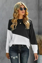 Black White Patchwork Dropped Shoulder Sleeve Sweatshirt - SJB-DIAMOND ELITES
