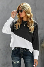 Black White Patchwork Dropped Shoulder Sleeve Sweatshirt - SJB-DIAMOND ELITES