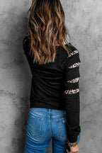 Womens Leopard Insert Long Sleeve Black Sweatshirt - SJB-DIAMOND ELITES