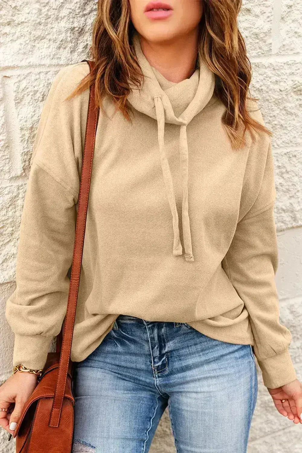 Apricot Cozy Cowl Neck Pullover Sweatshirt | Stylish - SJB-DIAMOND ELITES