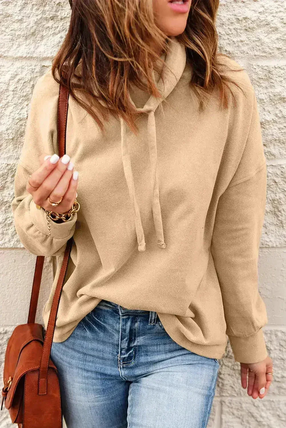 Apricot Cozy Cowl Neck Pullover Sweatshirt | Stylish - SJB-DIAMOND ELITES