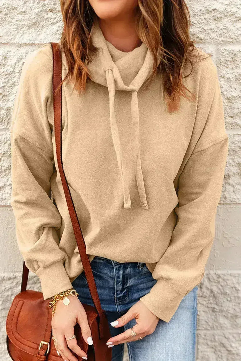 Apricot Cozy Cowl Neck Pullover Sweatshirt | Stylish - SJB-DIAMOND ELITES