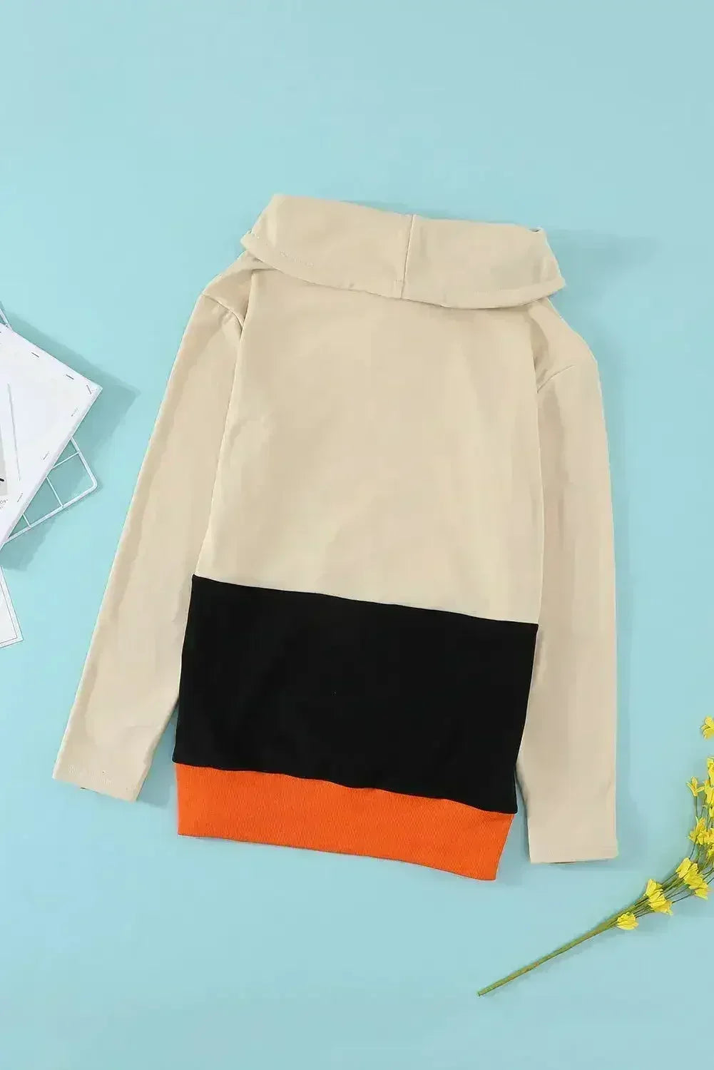 Cute Black Cowl Neck Pumpkin Print Color Block Halloween Sweatshirt - SJB-DIAMOND ELITES