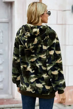 Women's Winter Green Camo Print Warm Furry Pullover Hoodie - SJB-DIAMOND ELITES