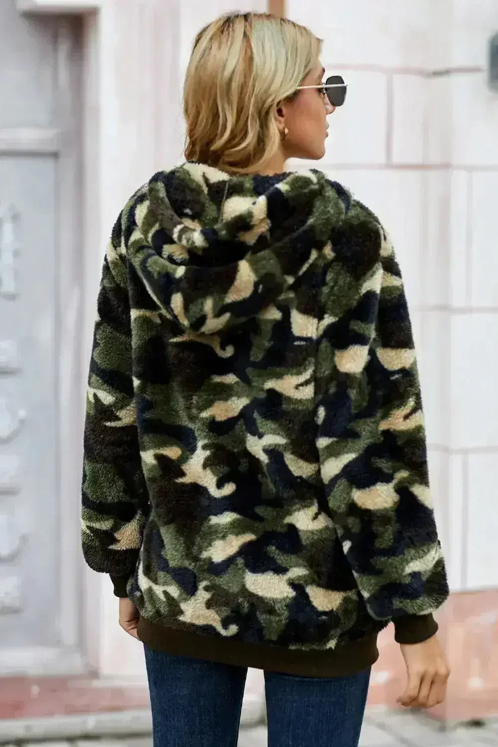 Women's Winter Green Camo Print Warm Furry Pullover Hoodie - SJB-DIAMOND ELITES
