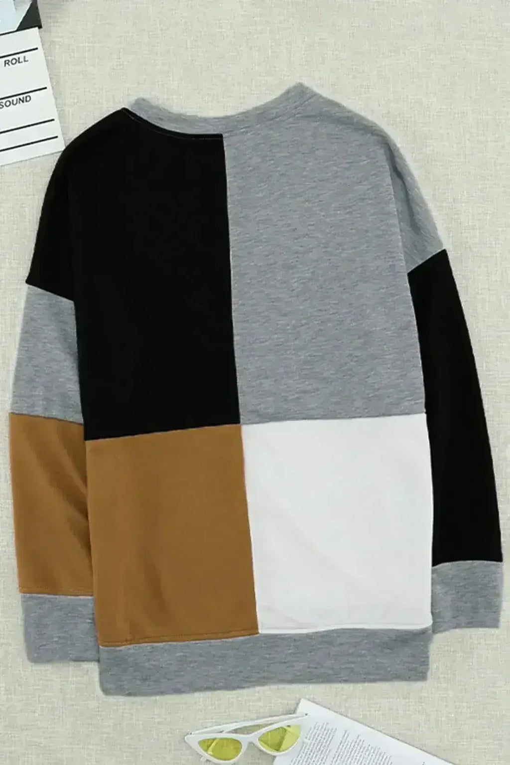 Women's Gray Color Block Round Neck Long Sleeves Pullover Sweatshirt - SJB-DIAMOND ELITES