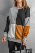 Women's Gray Color Block Round Neck Long Sleeves Pullover Sweatshirt - SJB-DIAMOND ELITES