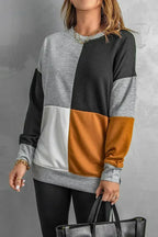 Women's Gray Color Block Round Neck Long Sleeves Pullover Sweatshirt - SJB-DIAMOND ELITES