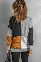 Women's Gray Color Block Round Neck Long Sleeves Pullover Sweatshirt - SJB-DIAMOND ELITES