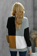 Women's Gray Color Block Round Neck Long Sleeves Pullover Sweatshirt - SJB-DIAMOND ELITES
