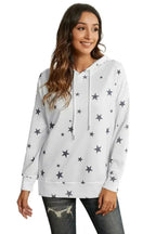 Women's Side Slits White Star Print Hoodie - SJB-DIAMOND ELITES
