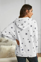 Women's Side Slits White Star Print Hoodie - SJB-DIAMOND ELITES