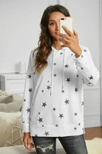 Women's Side Slits White Star Print Hoodie - SJB-DIAMOND ELITES