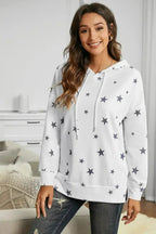 Women's Side Slits White Star Print Hoodie - SJB-DIAMOND ELITES
