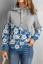 Women's Gray Floral Splicing Cowl Neck Hoodie - SJB-DIAMOND ELITES