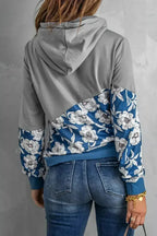 Women's Gray Floral Splicing Cowl Neck Hoodie - SJB-DIAMOND ELITES