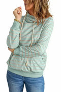 Green Striped Turtleneck Hoodie - SJB-DIAMOND ELITES
