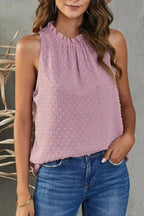 Pink Swiss Dot Ruffle Tank - SJB-DIAMOND ELITES