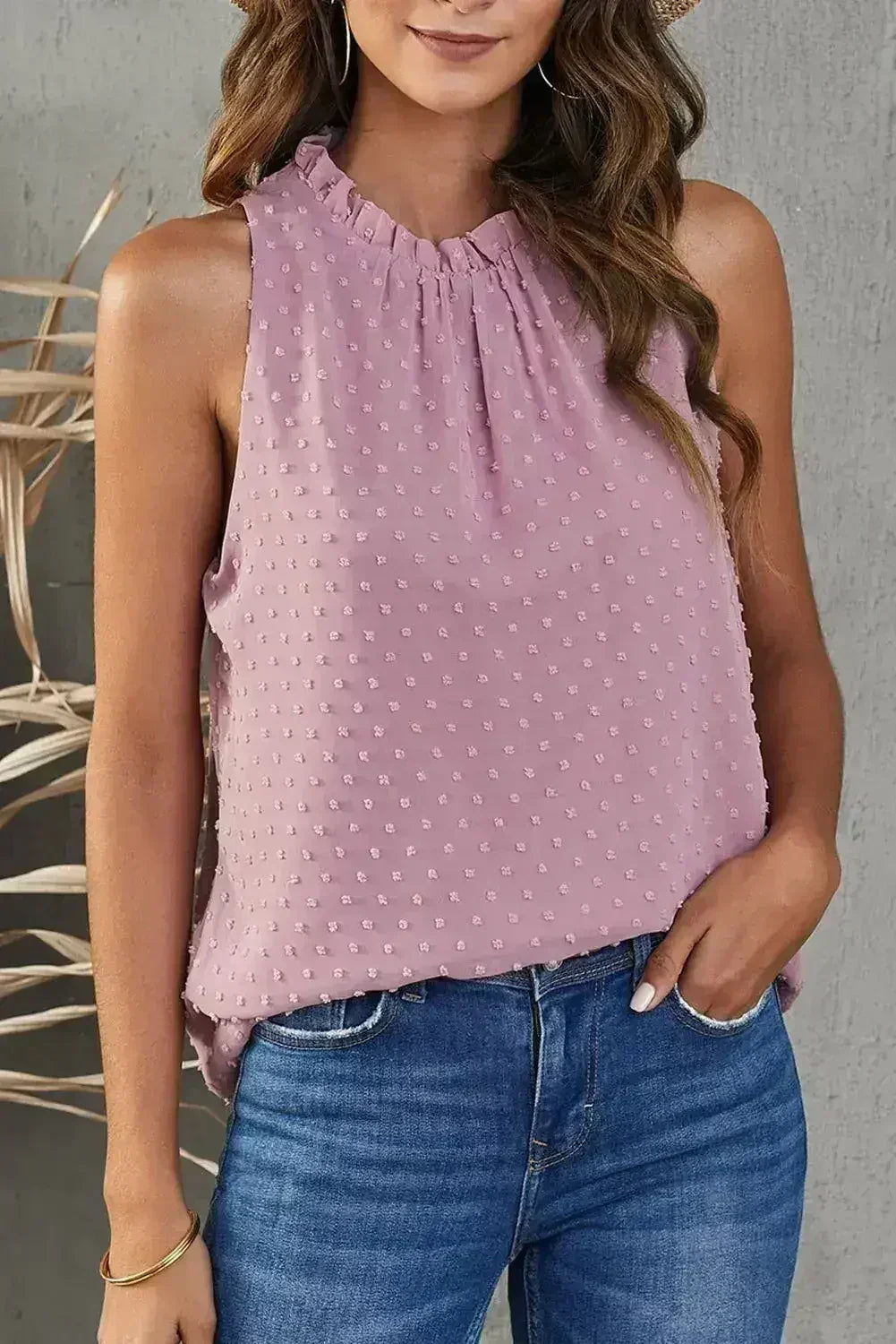 Pink Swiss Dot Ruffle Tank - SJB-DIAMOND ELITES