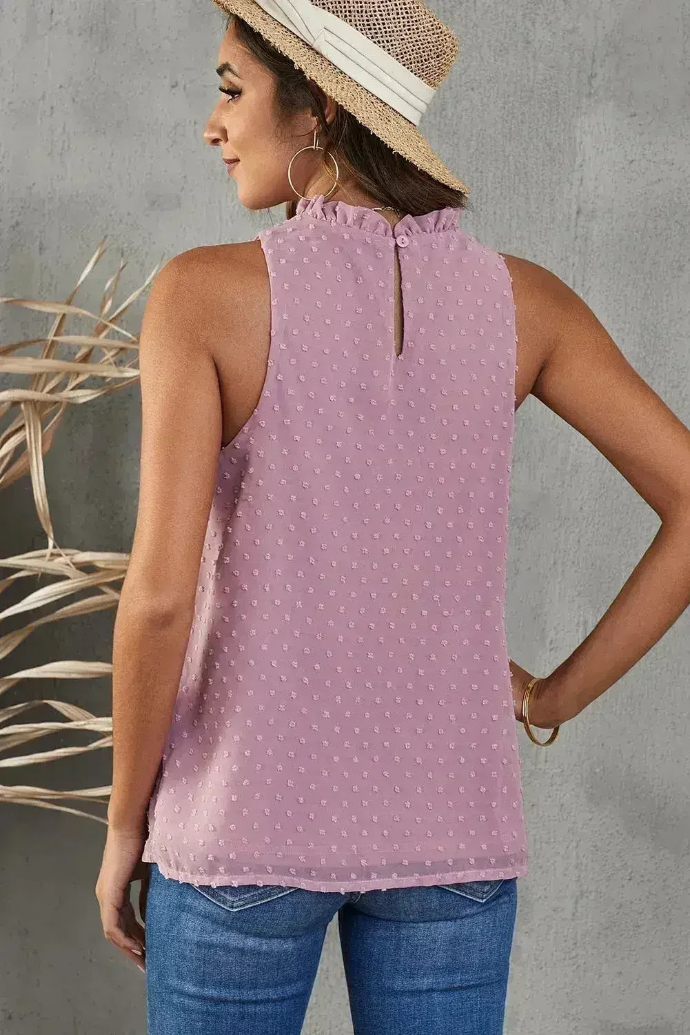 Pink Swiss Dot Ruffle Tank - SJB-DIAMOND ELITES