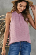 Pink Swiss Dot Ruffle Tank - SJB-DIAMOND ELITES