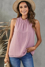 Pink Swiss Dot Ruffle Tank - SJB-DIAMOND ELITES