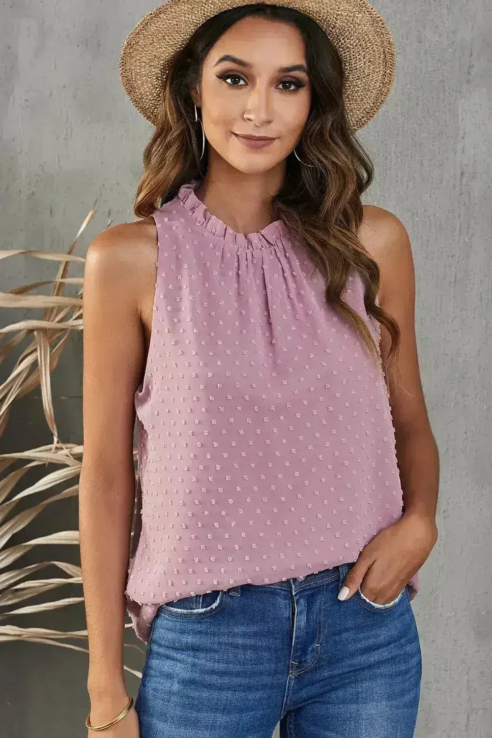 Pink Swiss Dot Ruffle Tank - SJB-DIAMOND ELITES