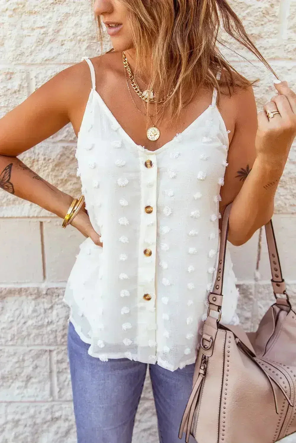 Swiss Dot Spaghetti Strap Tank Top – Cute & Flowy Summer Top - SJB-DIAMOND ELITES