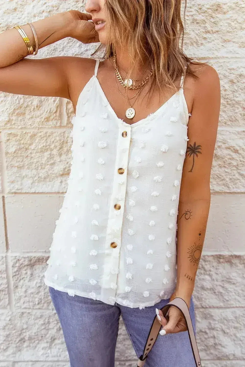 Swiss Dot Spaghetti Strap Tank Top – Cute & Flowy Summer Top - SJB-DIAMOND ELITES