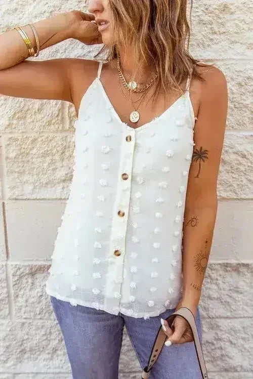 Swiss Dot Spaghetti Strap Tank Top – Cute & Flowy Summer Top - SJB-DIAMOND ELITES
