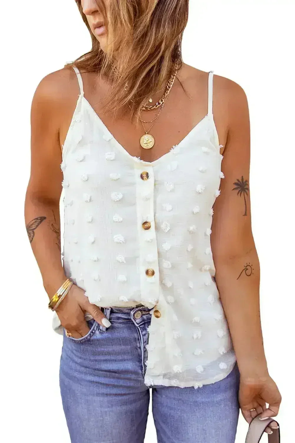 Swiss Dot Spaghetti Strap Tank Top – Cute & Flowy Summer Top - SJB-DIAMOND ELITES
