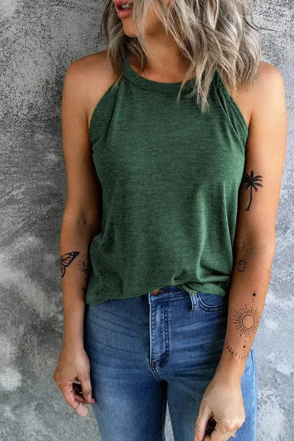 Brief Green Crew Neck Tank Top - SJB-DIAMOND ELITES