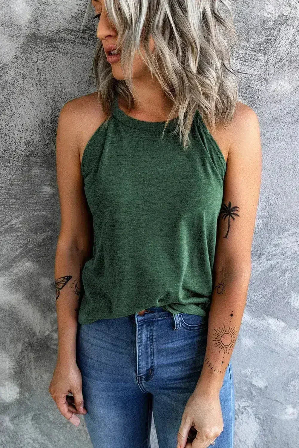 Brief Green Crew Neck Tank Top - SJB-DIAMOND ELITES