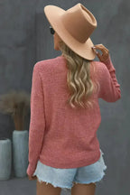 Women's Pink Deep V-neck Long Sleeve Knit Sweater - SJB-DIAMOND ELITES