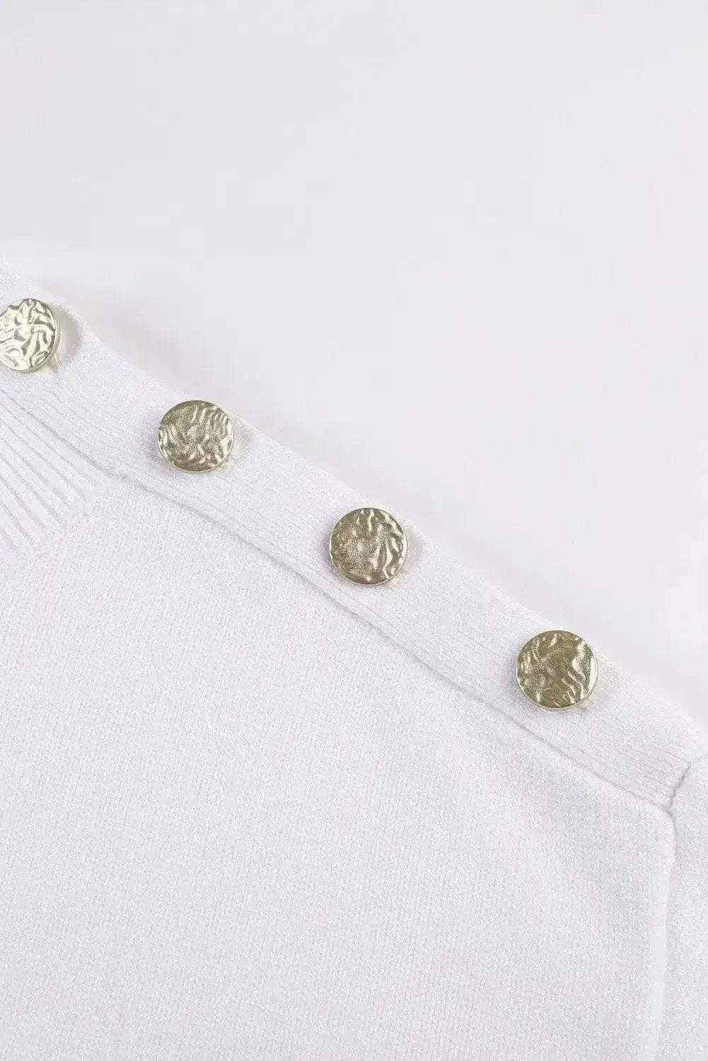 Winter White Striped Turtleneck Long Sleeve Sweater with Buttons - SJB-DIAMOND ELITES